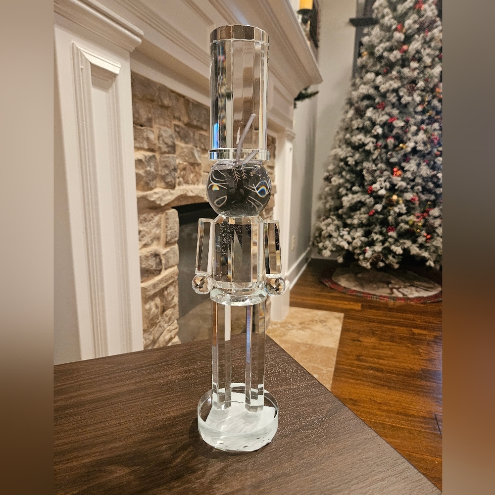 Clear Large Glass Crystal Nutcracker 13.75 in H; 2.5 in D